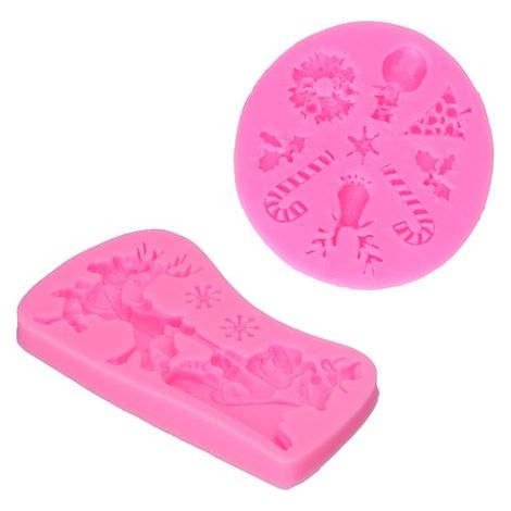 2 moules en silicone antiadhésifs, lavables, résistants aux hautes températures et flexibles, en forme de Père Noël et de renne. (1/5)
