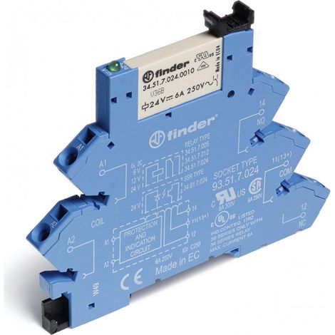 Interface modulaire à relais 1RT 6A 48V AC DC AgSnO2 bornes à ressort FINDER 386100484060