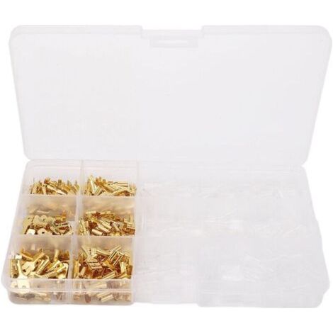 270 pièces kit de connecteurs de borne en laiton à sertir pour fils 2.8 mm, 4.8 mm, 6.3 mm avec manchons isolants nylon (mâle/femelle/spade) (1/4)