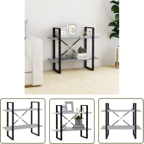 The Living Store Bücherregal 2 Fächer Betongrau 80x30x70 cm Holzwerkstoff - Industrielles Regal - Bücherregal Grau - Holzwerkstoff Regal - Regal Betongrau - Aufbewahrungshelf (1/5)