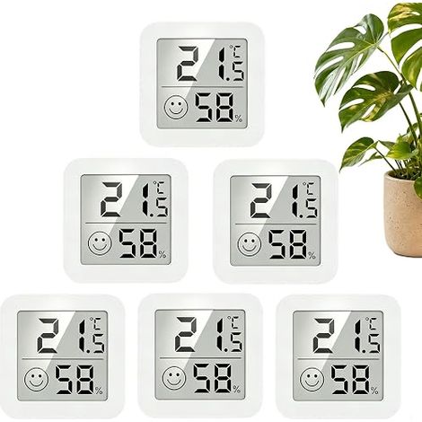 Lot de 6 Thermomètre Intérieur, Mini LCD Digital Hygrometer Intérieur, Indicateur de Confort avec Support Adhésif, pour Maison Chambre Bébé Bureau Frigo (Blanc) (1/5)