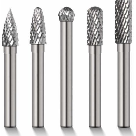 5 fresas de carburo de tungsteno, vástago de 6 mm x 8 mm, fresas rotativas de doble corte para tallado de madera, metal, cerámica, pulido y grabado.
