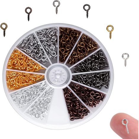 600 Pièces Vis Oeil Mini Oeillets à Visser Crochets à Visser pour Création de Bijoux Bricolage Artisanat Perles,6 Couleurs, 8mm4mm (1/5)