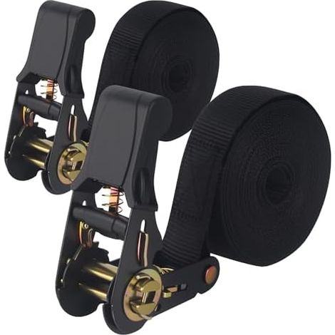 2 Pièces Sangles à Cliquet, Sangle, Sangles d'Arrimage, Adapté au Déménagement, aux Chariots, aux Motos, aux Bagages, au Camping, à La Sécurisation du Chargement, 6m x 25 mm, Noir (1/5)