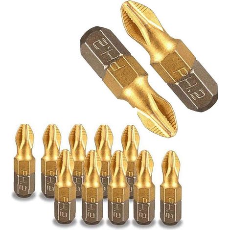 Titanium Screwdriver Bits, 10pcs/set 25mm 1/4" Threaded Shank Titanium Alloy Anti-skip PH2 Magnetic Phillips Head Screwdriver Drill Bit Hex Shank Power Tools (1/5)