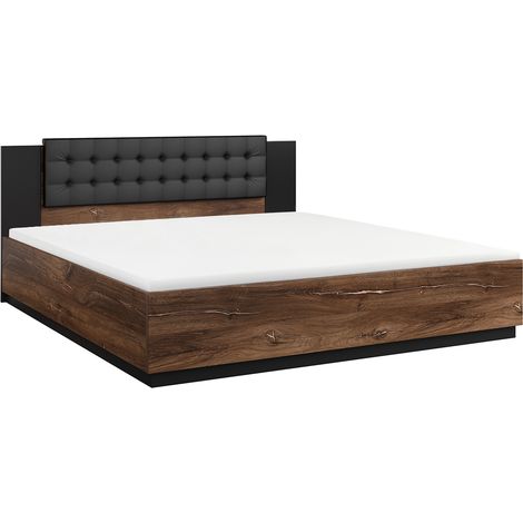 Cama 180x200 somier incluido Alec Madera oscura y Negro