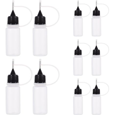 Lot de 10 Flacons Souples PE Embouts de Précision pour Distribution de Colle et Lubrification Précise, Bouteille Rechargeable Facile à Contrôler pour Peinture Acrylique et (1/5)