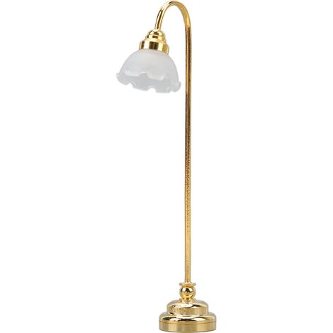 Lampe de sol miniature pour maison de poupée, or et fleurs, échelle 1/12, luminaire décoratif mignon (1/5)