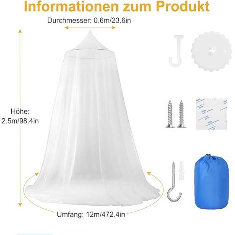 Moustiquaire de lit Grand en Arceaux Baldaquin Intérieur et Extérieur - 1pcs Polyester Blanc (1/4)