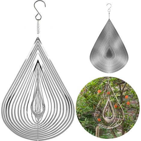 Orologio a vento con goccia d'acqua, ornamento da giardino, rotazione di 360°, ciondolo sospeso all'albero, acchiappasole, artigianato in metallo, per casa, camera da letto, soggiorno, finestra, corri (1/5)