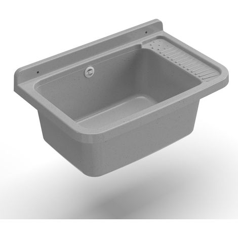 Lavandino pilozzo a muro da esterno colore cemento kit incluso 60x40x25H cm (1/5)