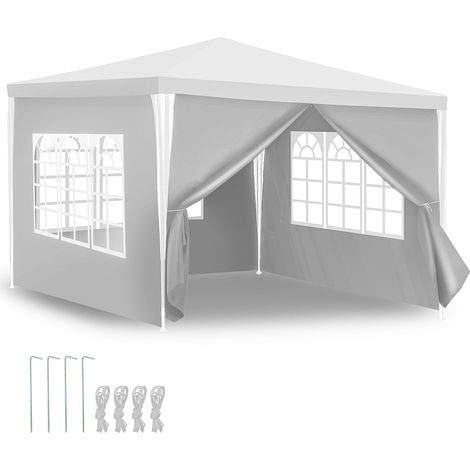 Randaco Tonnella 3x3 m con 4 teli laterali rimovibili e 3 finestre decorative, gazebo da giardino facile da installare, Bianco