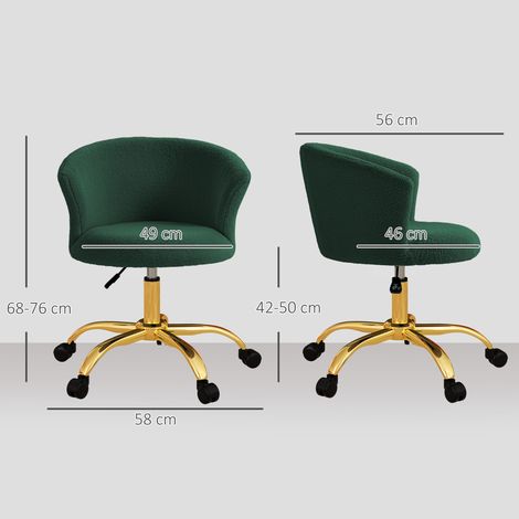 Fauteuil pivotant en velours Teddy, structure en acier, hauteur réglable, capacité de charge 120 kg, vert foncé (1/5)
