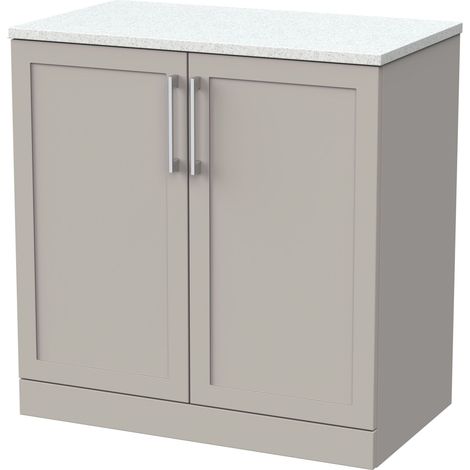 Stonnall Traditional Floor Standing 2 Door Vanity Unit with White Nebula Laminate Worktop, 800mm, Pebble Grey
