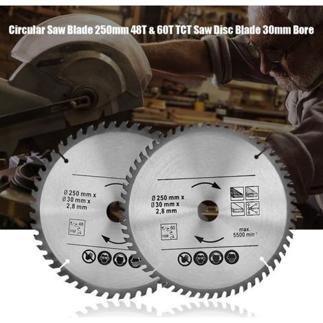 2PCS 250mm x 30 mm 48T et 60T TCT Lame Scie Circulaire Lame disque Scie Travail du Bois Professionnelle-CWU (1/4)