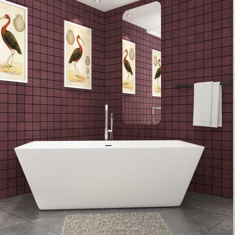 Baignoire îlot rectangulaire blanc en acrylique 170x72x65cm,Aica Sanitaire