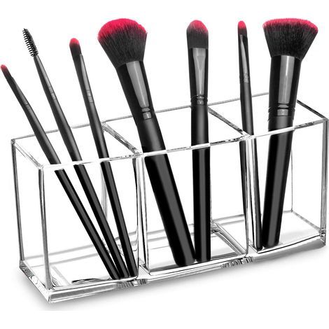 Make-up-Pinsel-Organizer – Transparentes Acryl – 3 Fächer – Für Make-up und Kosmetik – 1 Stück (1/5)