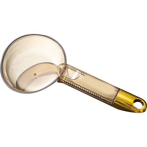 Cuillère doseuse à riz 180 ml, simple, avec long manche et clip, transparente, orange, idéale pour la cuisine.