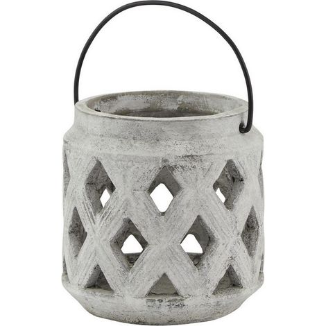 Athena Stone Lattice Lantern - Ceramic - L15 x W15 x H15 cm - White