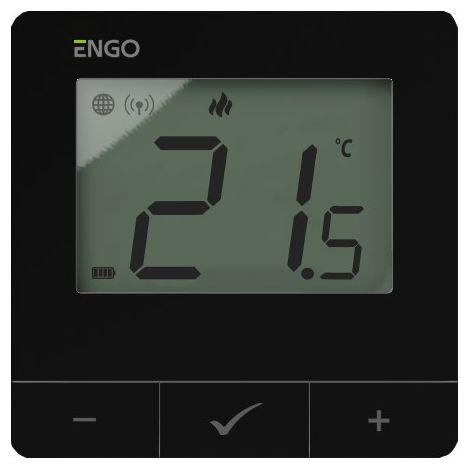 Controlador de temperatura por Internet ENGO E25-BATB, de montaje en superficie, ZigBee/868 MHz, funciona con pilas, color negro
