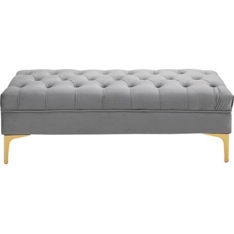 Banc, banc de chevet, repose-pieds, pour la chambre, velours, gris clair (1/5)