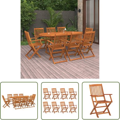 INLIFE Mobilier à dîner de jardin 9 pcs Bois d'acacia massif (1/5)