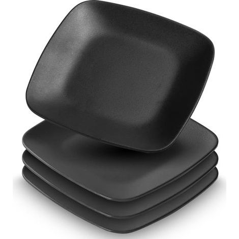 Lot de 4 assiettes de service en grès noires, assiettes à dessert rectangulaires, noires mates, passent au lave-vaisselle, assiettes à dessert carrées pour viande, sushis, collations, salades (1/5)