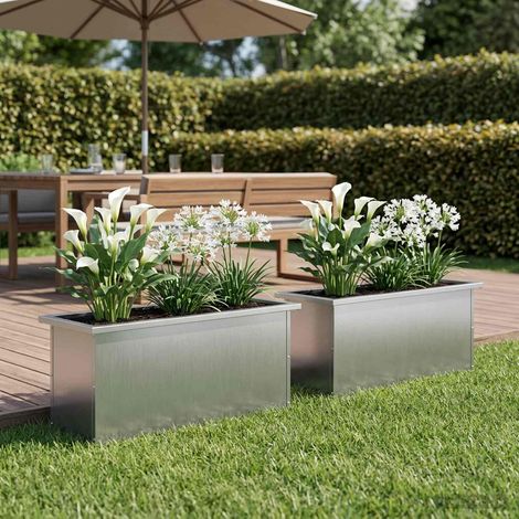 vidaXL Jardinera para jardín con luces LED 2 uds. Plateado (1/5)