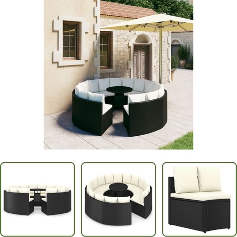 Poly Rattan - 9-tlg. Garten-Sofagarnitur mit Auflagen Poly Rattan Schwarz (1/5)