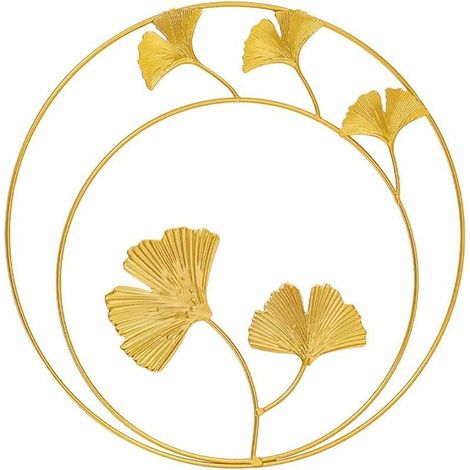 Décoration murale en métal à suspendre - Ginkgo Biloba - Doré - Décoration murale à suspendre - Sculpture pour la maison, le salon, la chambre à coucher, (1/5)