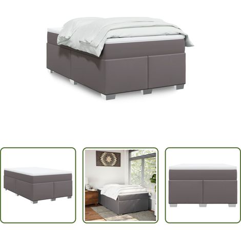 Matelas à ressorts ensachés - Sommier à lattes de lit avec matelas gris 120x190 cm similicuir (1/5)