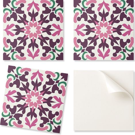 Juego de baldosas de vinilo con estampado floral sim茅trico para dormitorio, 20x20x20 cm