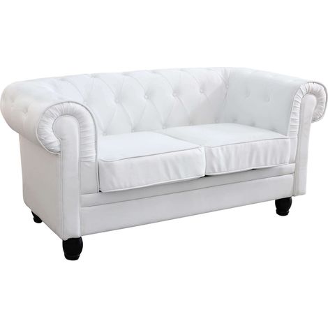Divano 2 posti in ecopelle bianco Chesterfield