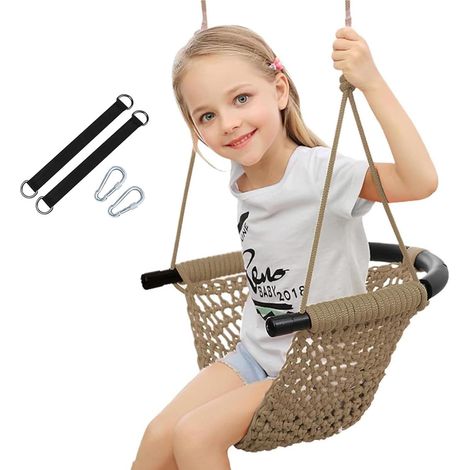 Altalena per bambini lavorata a mano con corde regolabili, kit altalena in corda robusta e sicura per interni, esterni, parco giochi, albero, capacità di carico di 200 kg (1/5)