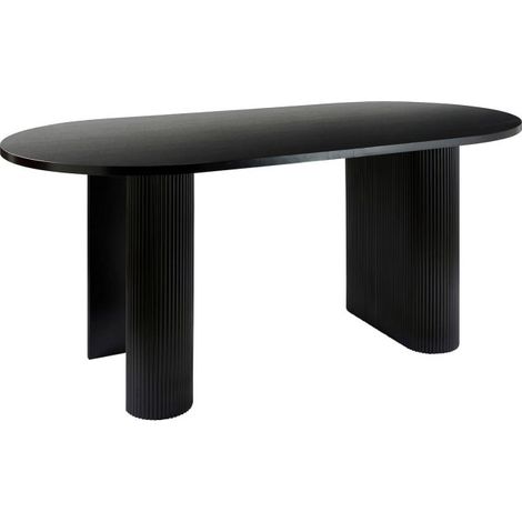 Atmosphera – Table de salle à manger effet cannelé 180cm noir – Pour 6 personnes – MDF semi-brillant – Piètement design avec patins en plastique