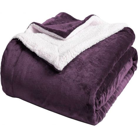 Couverture de lit Sherpa douce, épaisse et chaude en polaire pelucheuse, réversible, légère, taille Queen, violette (1/5)