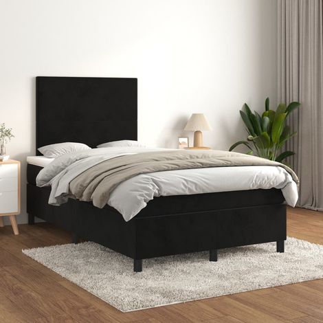 Lit adulte Durable,Lit à sommier Tapissier + Matelas Noir 120x200 cm Velours -12547 (1/5)