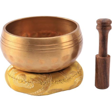 Bol chantant tibétain de 8 cm (3,2 pouces) pour la méditation zen et le yoga, avec bâtonnet en bois et coussin. (1/5)