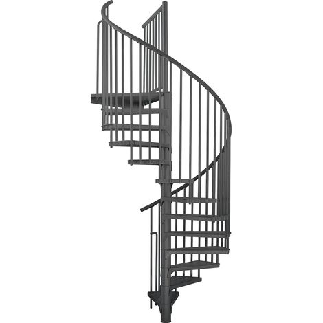 Minka Außenspindeltreppe Rondo Zink Color 38 - 305,5cm Geschosshöhe Anthrazit 160cm Durchmesser