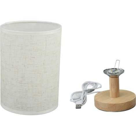 Petite lampe de table USB LED grise à intensité variable avec abat-jour en lin pour chambre ou salon (1/5)