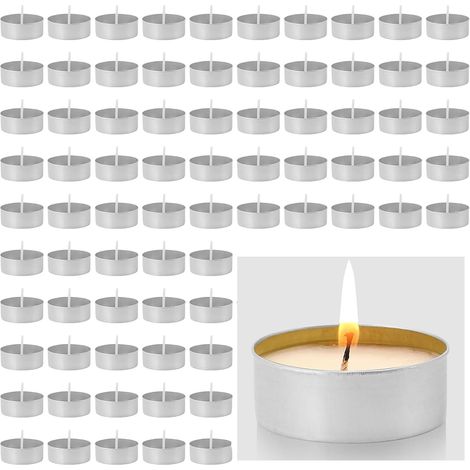 Lot de 100 photophores en aluminium – 3,8 x 1,4 cm – Bougeoir avec 100 mèches pour bougies chauffe-plat standard (1/5)