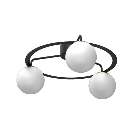 Plafonnier noir-or rond 3 globes verre Ballo E27 Luminex