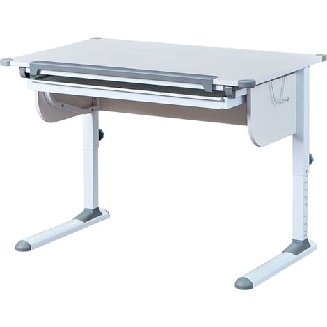 Bureau inclinable 1 tiroir bois laqué blanc et gris - Dim :
L 110 x H 55-78 x P 68 cm -PEGANE- (1/5)