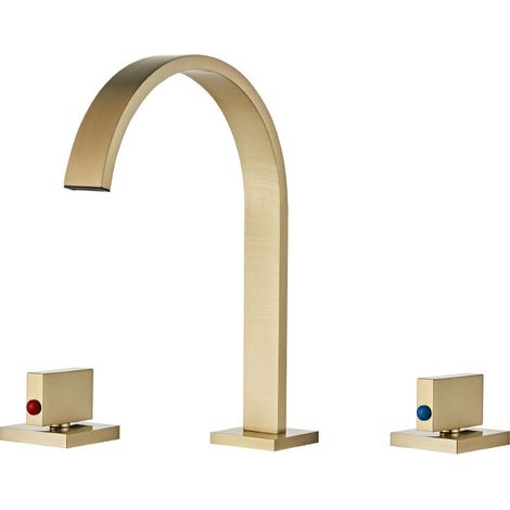 Dreiteiliges Waschtischarmatur-Set, moderne Mischbatterie mit Soft-Spülung für Warm- und Kaltwasser, Brückenmontage, Gold