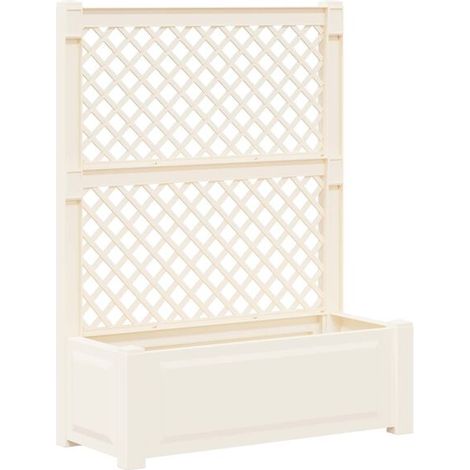 Grand pot de fleurs avec support, blanc, 99,5 x 43 x 133,5 cm, en matériau PP. (1/5)
