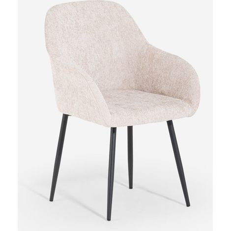 Ahd Amazing Home Design – Chaise moderne en velours chenille avec accoudoirs – Assise rembourrée en mousse – Pieds en métal noir – Pour salle à manger et cuisine (1/5)