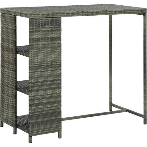 Mesa bar estante almacenaje 120x60x110cm ratán sintético gris vidaXL (1/5)