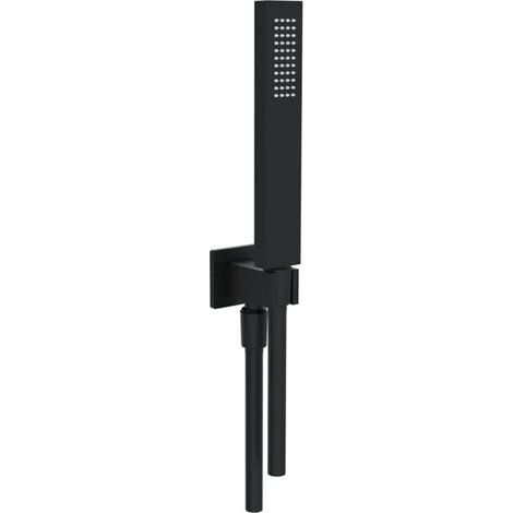 Kit douche carré noir mat pommeau flexible 150 cm et prise d eau avec support (1/2)