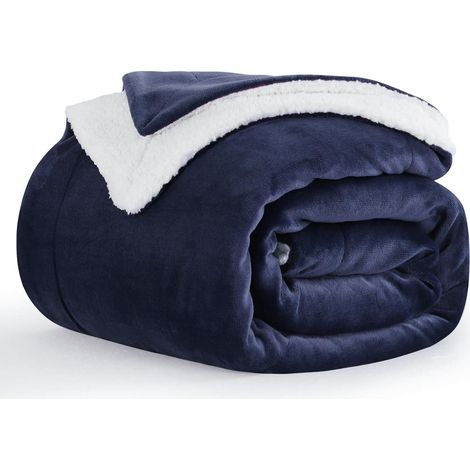 Kuscheldecke Sherpa Fleece 150x200 cm Marineblau, Extra Warm & Flauschig (1/5)