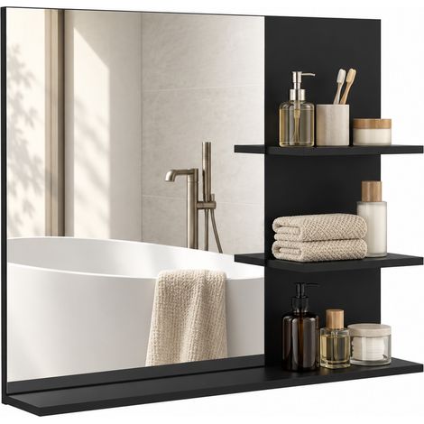 kleankin Specchio da Bagno da Parete con 3 Ripiani, Nero (1/5)